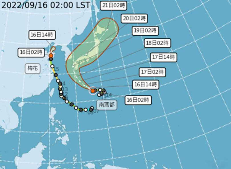 颱風預測路徑。（圖／中央氣象局）