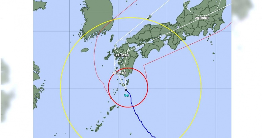 南瑪都威力驚人，九州地區已有地方政府要求民眾緊急避難。（圖／日本氣象廳）