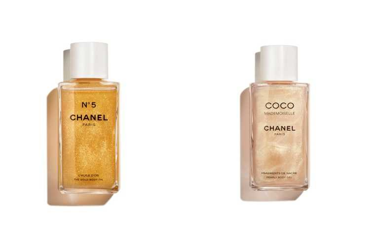 CHANEL香奈兒N°5絲光柔膚煥亮身體油250ml／4,020元；CHANEL香奈兒摩登COCO炫耀光燦身體凝露250ml／4,020元（圖／品牌提供）