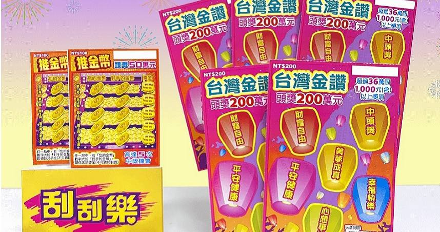 台彩推出「台灣金讚」與「推金幣」2款刮刮樂新品，總獎金逾8.6億元。（圖／台灣彩券提供）