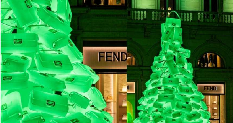 這顆豎立於羅馬 Palazzo FENDI 旗艦店的超搶眼Baguette聖誕樹，高達5.5公尺！（圖／品牌提供）