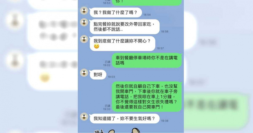 一名女子因為追求他的男子沒有幫他開車門而不開心。（圖／翻攝匿名2公社）