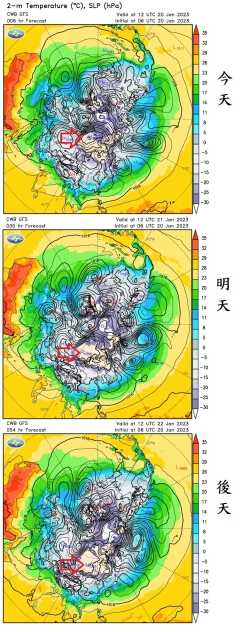 鄭明典指出，這是貨真價實的北極冷高壓的位置。（圖／翻攝自臉書／鄭明典）