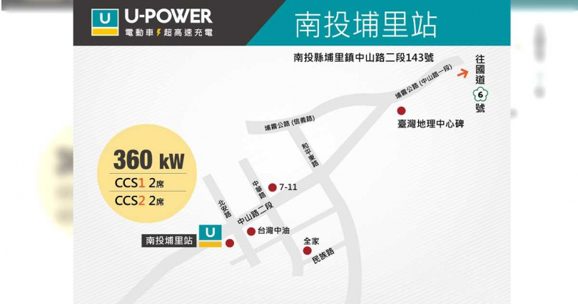 U-Power南投埔里站位置及資訊。（圖／U-Power提供）