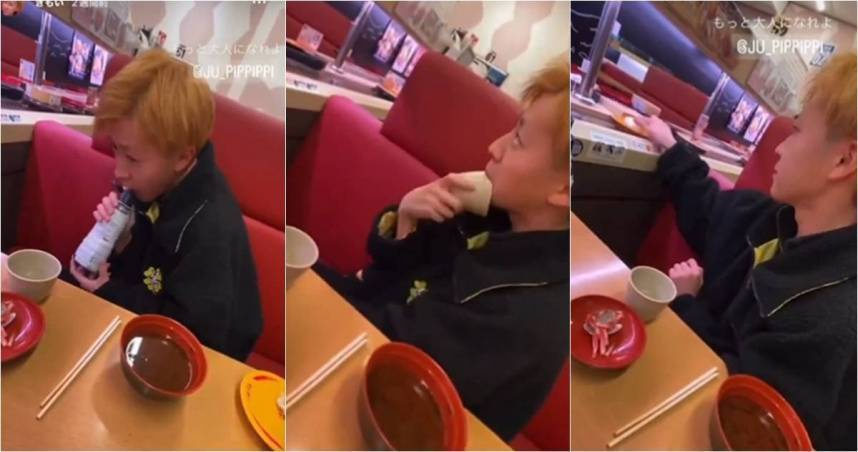 日本一名17歲高中生到壽司郎舔醬油罐、茶碗遭大力抨擊。（圖／翻攝自推特）
