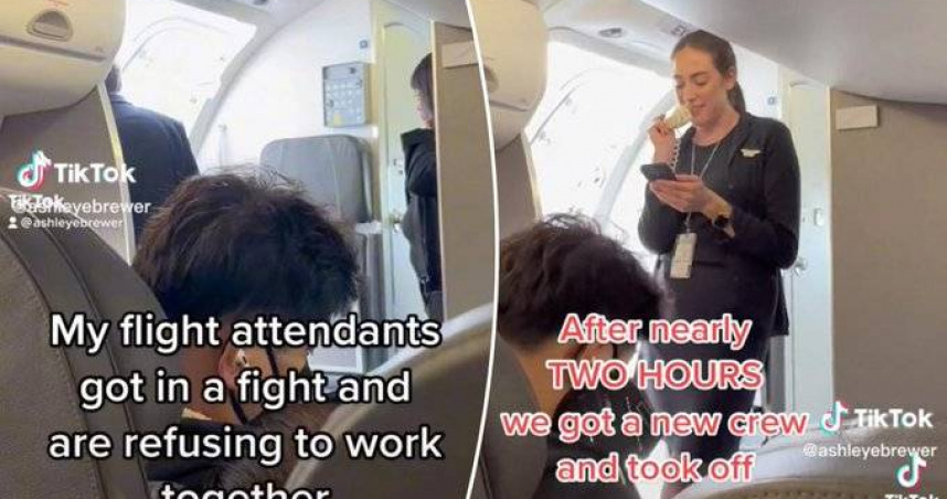乘客想換座位引起2空服員大吵，導致乘客苦等將近2小時班機才起飛。（圖／Twitter／@nypost）