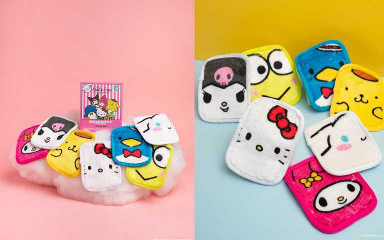 MakeUp Eraser Hello Kitty 三麗鷗聯名七件組 (包括：迷你加大款卸妝巾*7（每條約 12.7cm x 10.16 cm）+ 防水洗衣收納袋 超值價890元) （圖／品牌提供）