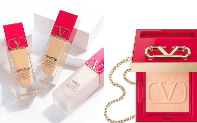 Valentino Beauty高訂清透妝前乳2200元、Valentino Beauty高訂清透粉底液2500元、Valentino Beauty高訂隨行彩妝盒/6300元。（圖／品牌提供）