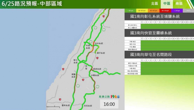 中部區域路況預報。（圖／高公局）