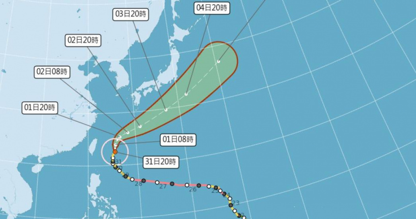 瑪娃颱風閃過台灣，中央氣象局今天（31）傍晚解除海上颱風警報。（圖／氣象局）