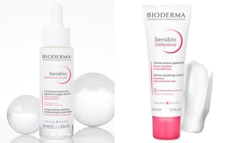 BIODERMA舒敏抗老修護精華30ml／1,350元、舒敏保濕全能輕乳霜40ml／700元。（圖／品牌提供）