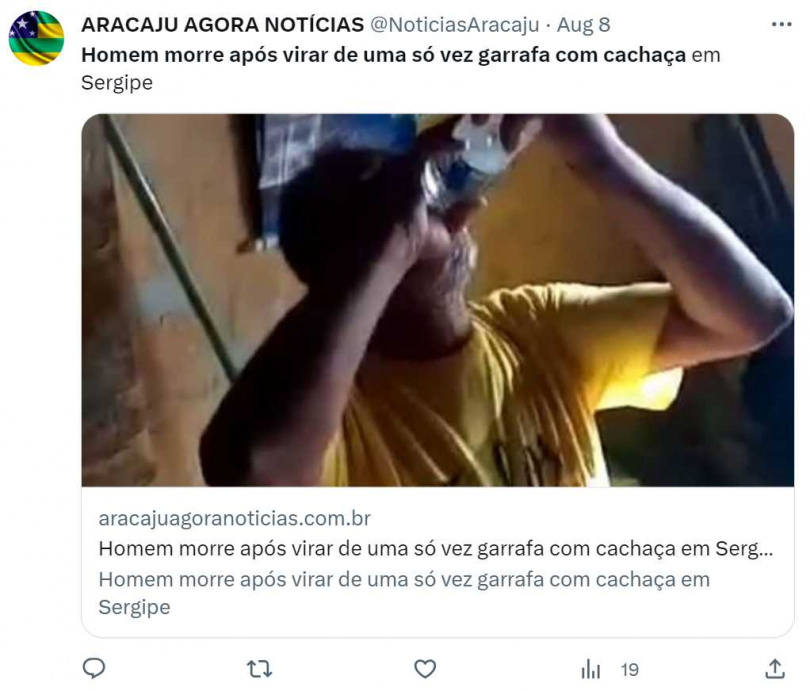 巴西男因一口氣灌下500毫升酒氣絕身亡。（圖／翻攝自推特）