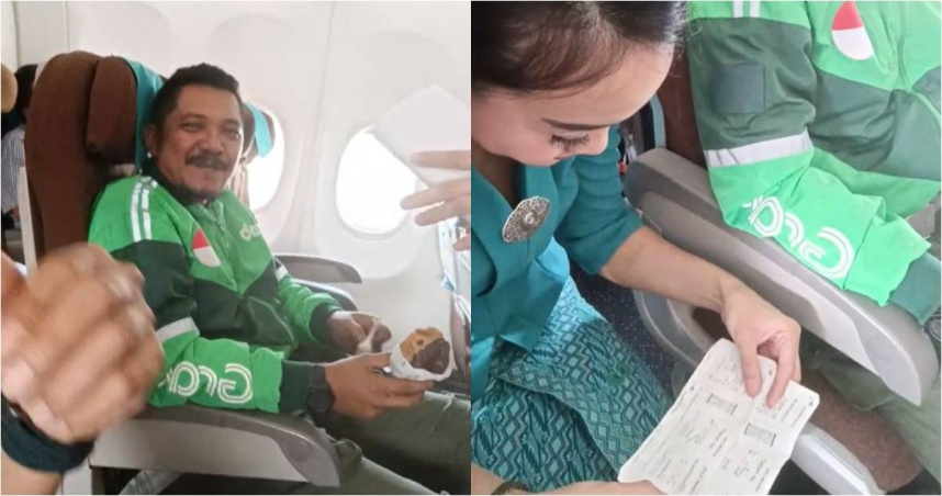 一名印尼棉蘭的外送員坐上飛機，前往遠在另一端的日惹送餐。（圖／翻攝自TikTok／dolfie.k）
