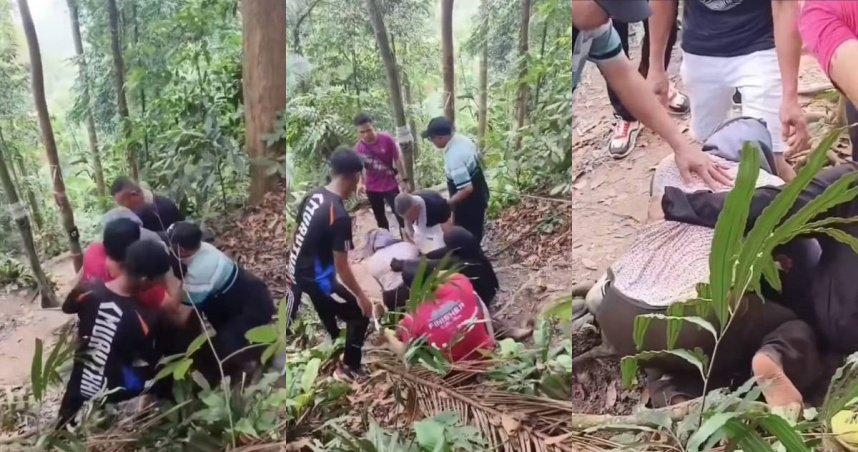 馬來西亞一名女子登山觸犯大忌，趴在地上爬行失控低吼。（圖／翻攝臉書）