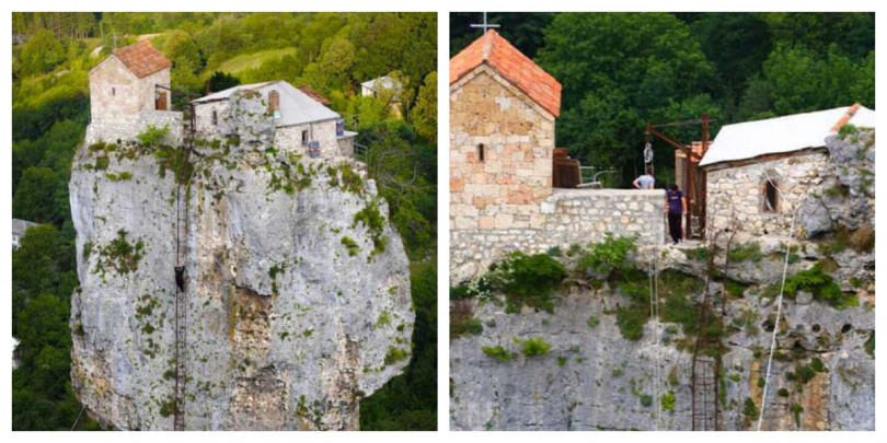 被譽為「最接近天堂」的卡茨奇柱修道院，位處41公尺高石灰岩柱上。（圖／翻攝自推特）