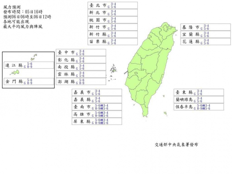 最新風力預測出爐。（圖／氣象署提供）