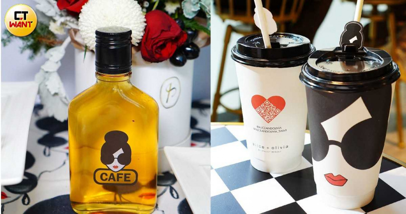 「小隱好茶」冰飲部分會直接提供玻璃瓶裝（左），店內咖啡飲品等會提供右圖外帶杯裝。（圖／魏妤靜攝）
